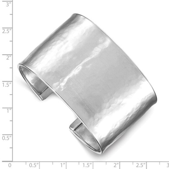 Herco Sterling Silver Rhodium-Plated 37mm Hammered Cuff Bangle – Made in Italy - Picture 3 of 4